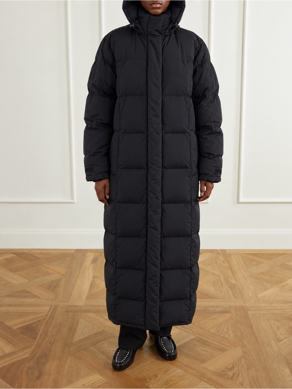 Eddie Bauer Goose Down Quilted Maxi Puffer Coat Black Hooded Winter Parka M